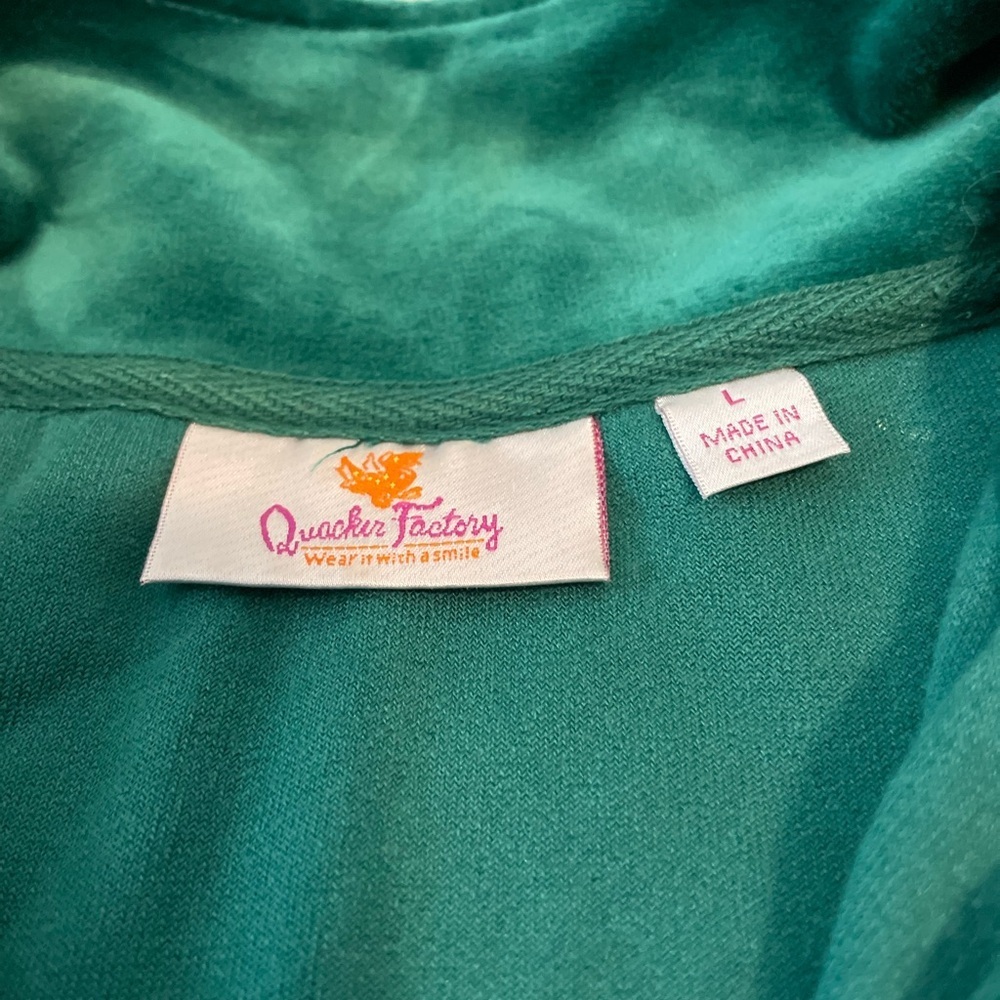 Green Velour like Zip-Up Jacket with Rhinestone Trim - Picture 4 of 5